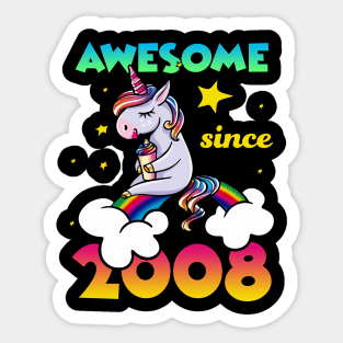 Cute Awesome Unicorn Since 2008 Rainbow Gift Sticker